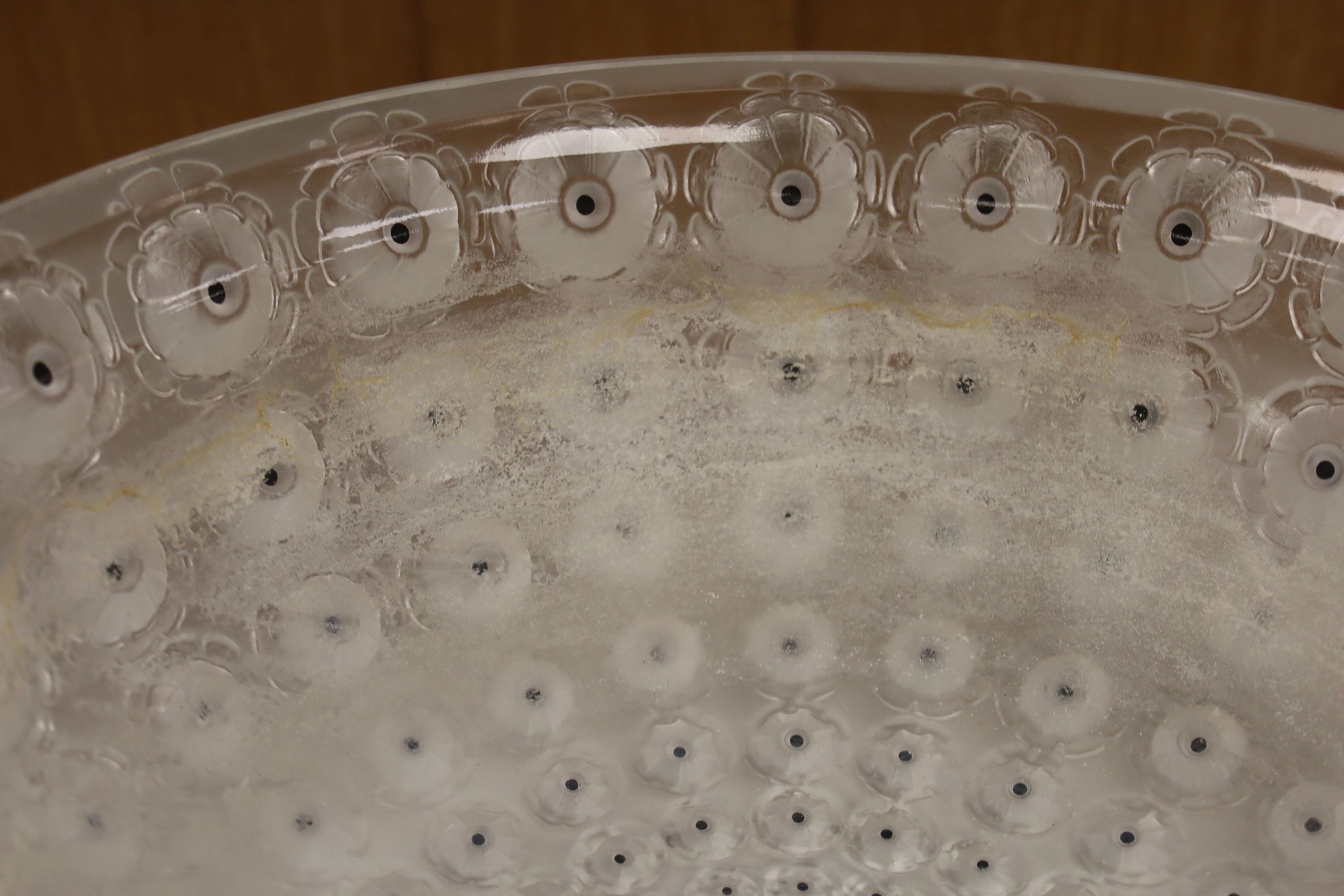 A Lalique 'Nemours' pattern bowl, designed in 1929, post war, 25.5 cm diameter
